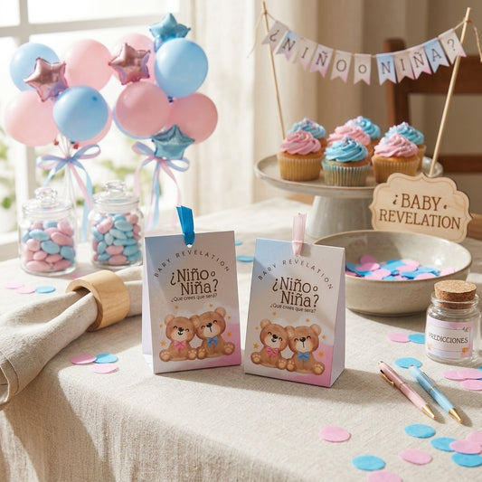 Regalo invitados Gender Reveal Party | Recordatorio velita nacimiento | Recuerdo invitados niño o niña