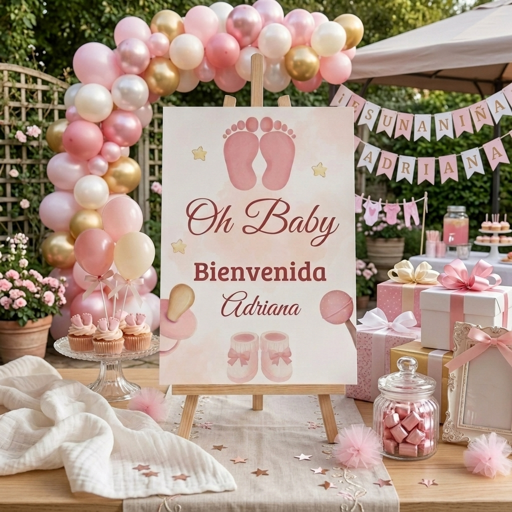 Cartel Baby Shower A3 - "Oh Baby Bienvenida" | Lámina A3 con opción cartón pluma