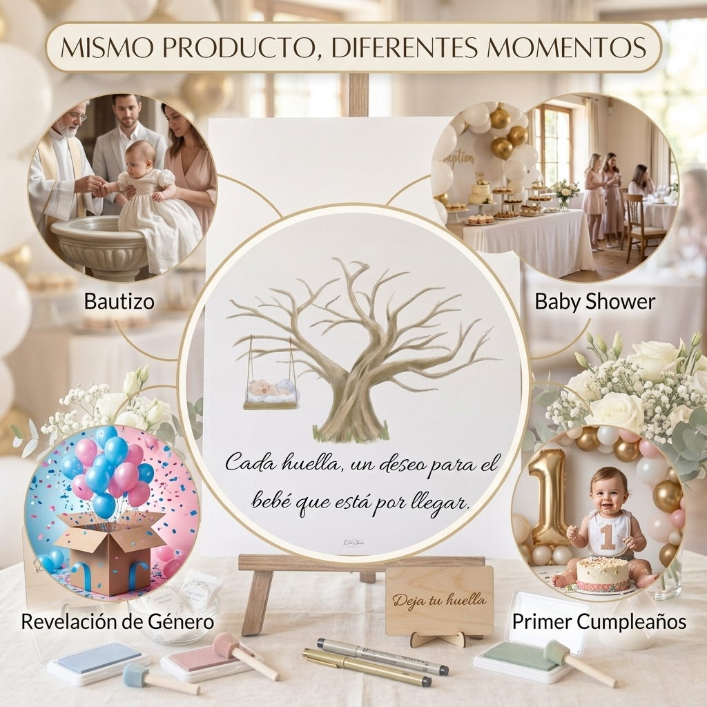 árbol de huellas personalizable baby | Lámina a3 firmas | Alternativa al libro de firmas | Papelería de evento personalizada
