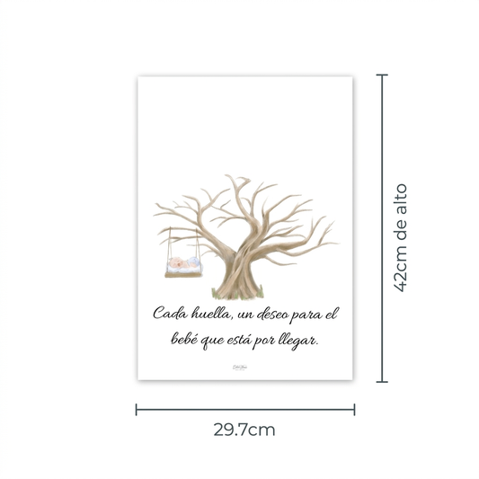 árbol de huellas personalizable baby | Lámina a3 firmas | Alternativa al libro de firmas | Papelería de evento personalizada