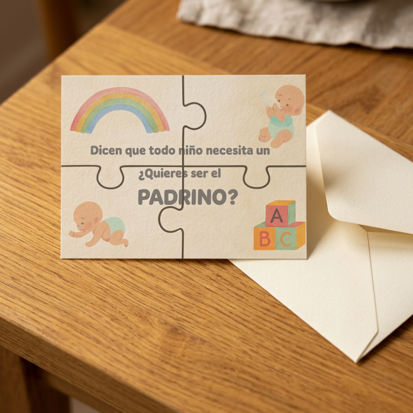 Pack 2 Tarjetas Puzzle Padrino y Madrina – Invitación Original y Emotiva – Diseño Premium 300 g – Hecho a Mano