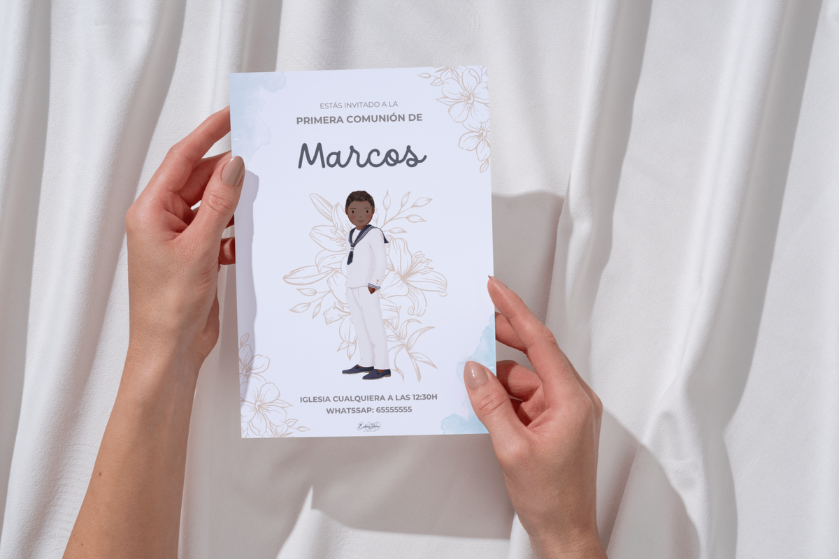 Invitaciones de Primera Comunión niño – Pack de 16, 24 y 32 unidades | Pack invitaciones personalizables