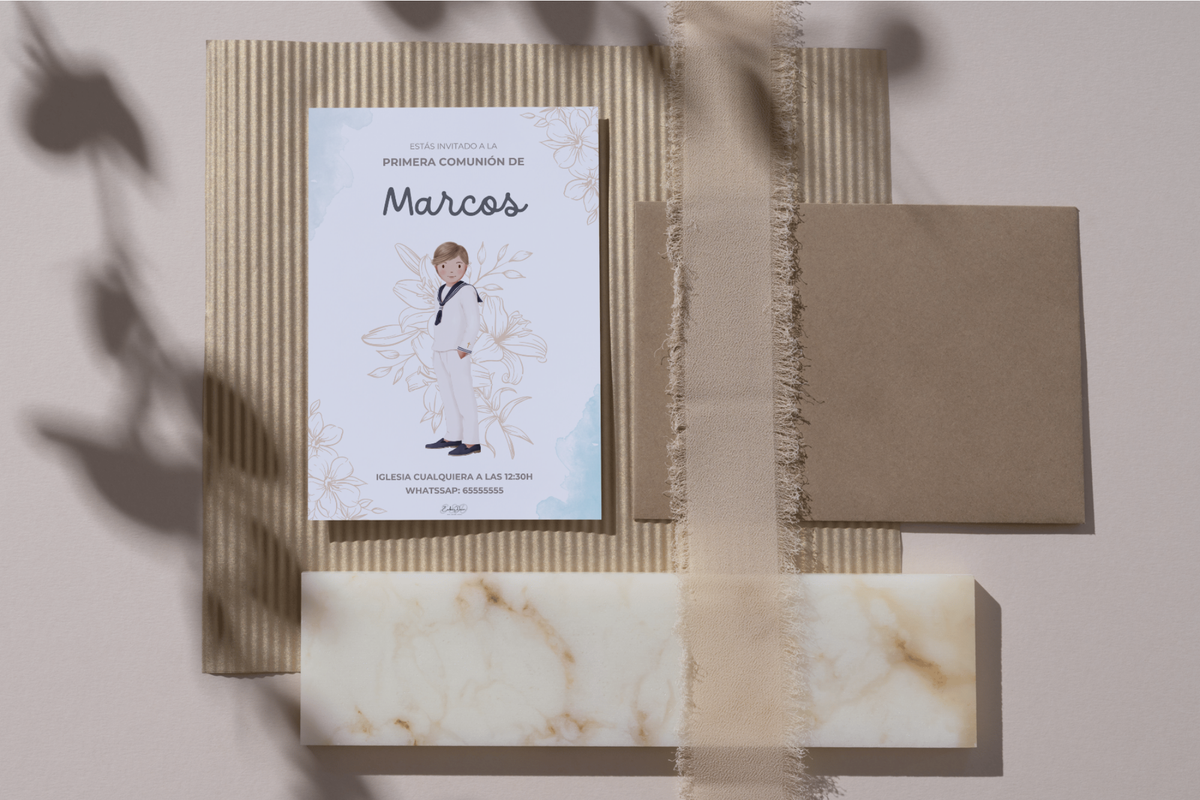 Invitaciones de Primera Comunión niño – Pack de 16, 24 y 32 unidades | Pack invitaciones personalizables