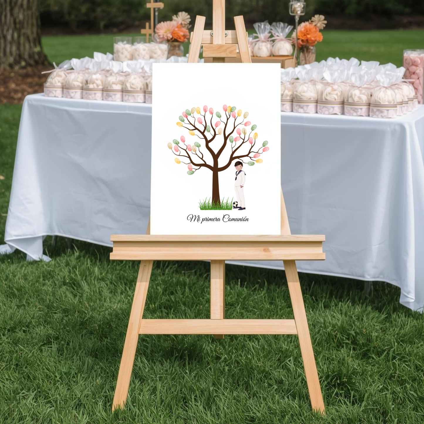 Árbol de huellas primera comunión | Libro de firmas ilustración personalizable | Varios modelos moreno, rubio, pelirrojo..