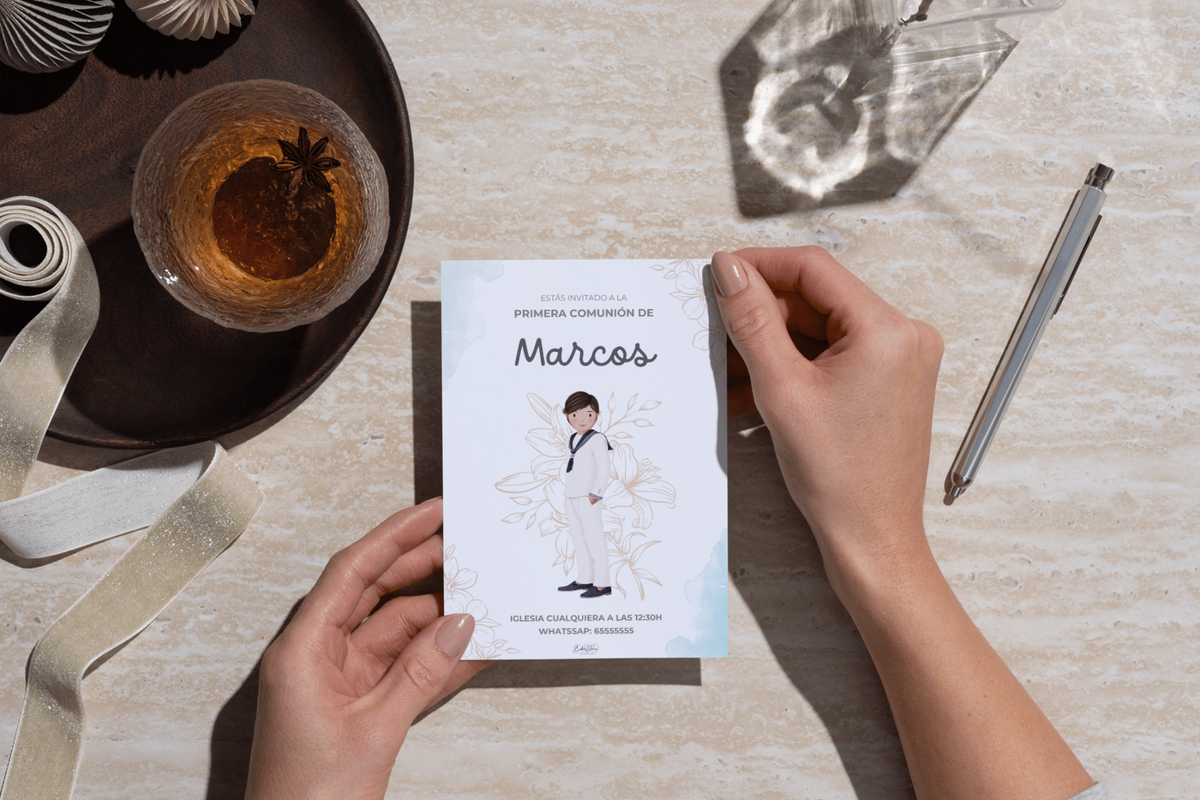 Invitaciones de Primera Comunión niño – Pack de 16, 24 y 32 unidades | Pack invitaciones personalizables