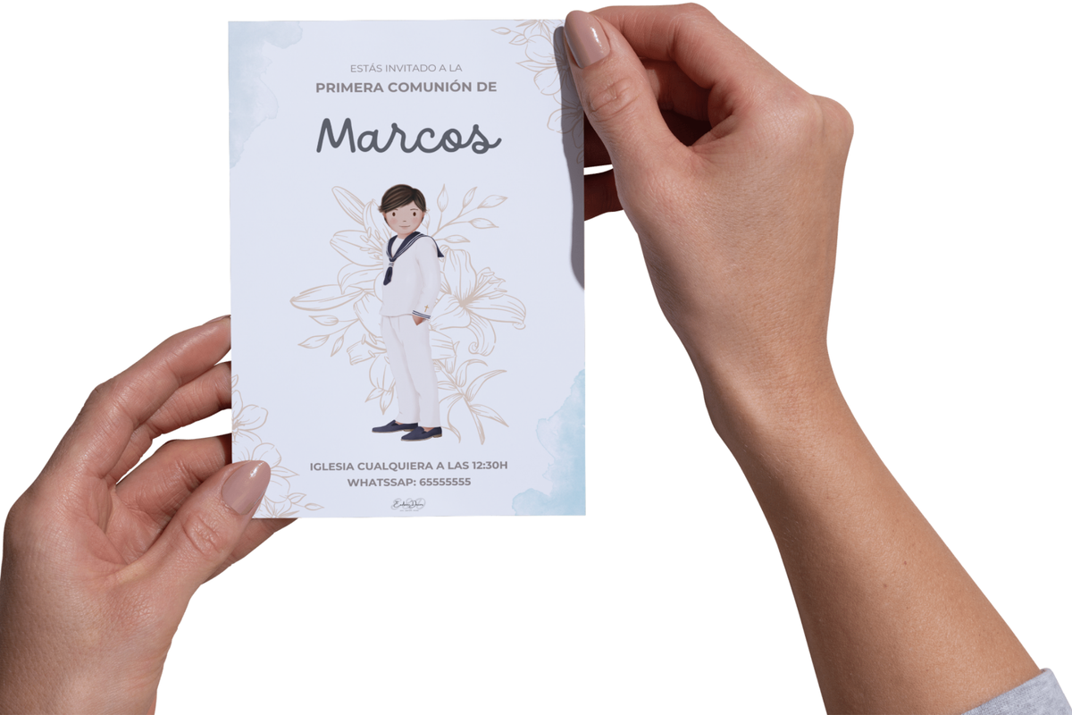Invitaciones de Primera Comunión niño – Pack de 16, 24 y 32 unidades | Pack invitaciones personalizables