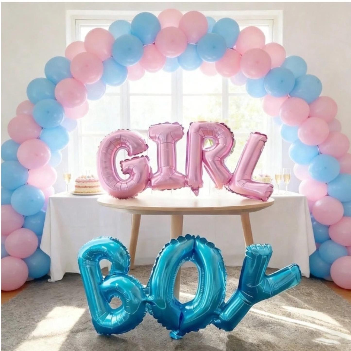 Pack Gender Reveal — Globo revelación + 2 cañones azules + globos BOY & GIRL