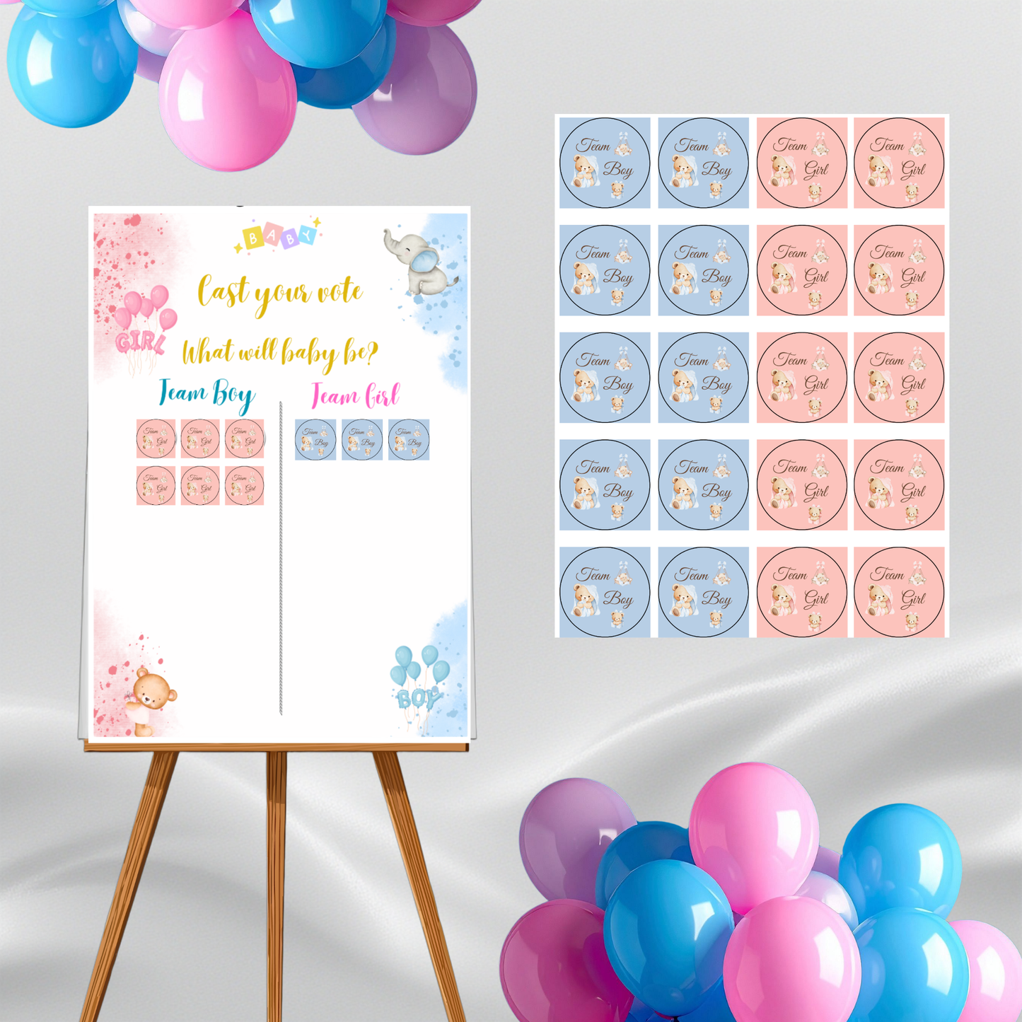 Lámina A3 “Cast Your Vote” + 60 adhesivos Team Boy & Team Girl | 280 g/m²
