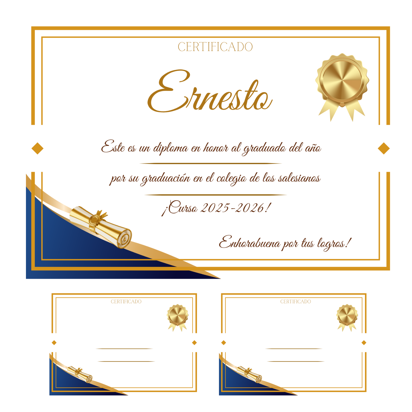 Diploma Personalizado A4 Horizontal — Nombre + Curso + Mensaje | Graduación