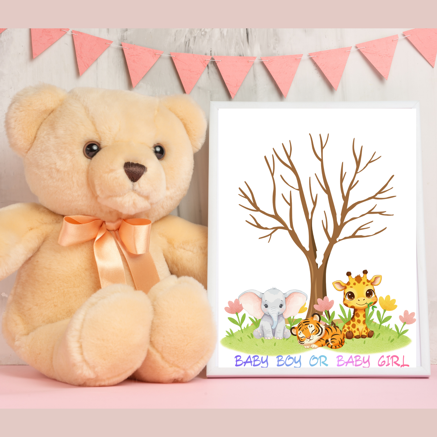 Lámina A4 Árbol de Huellas — Tinta Rosa y Azul | 300 g/m² | Baby Boy o Baby Girl
