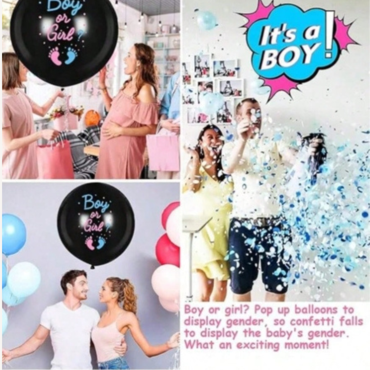 Globo revelación de género con confeti azul y rosa - Fiesta Gender Reveal - Niño o Niña