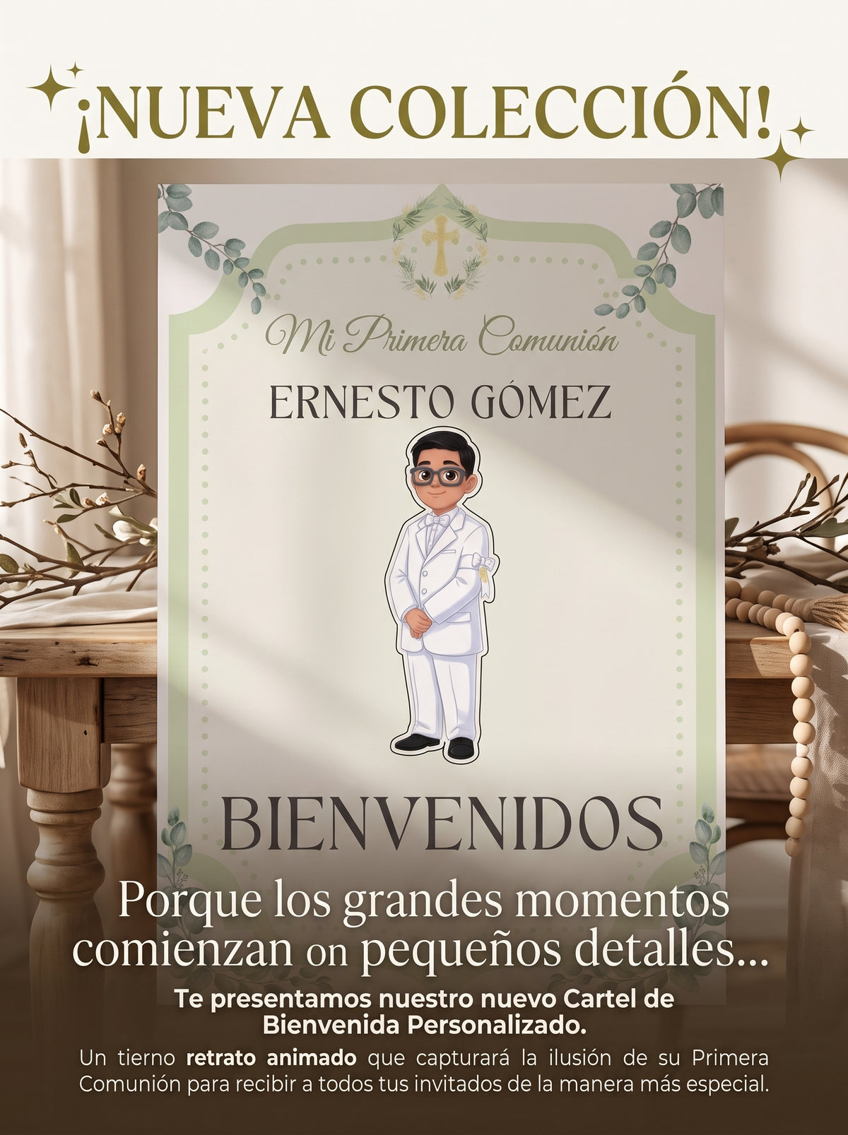 Póster de Bienvenida Primera Comunión Personalizable | Lámina tamaño A3