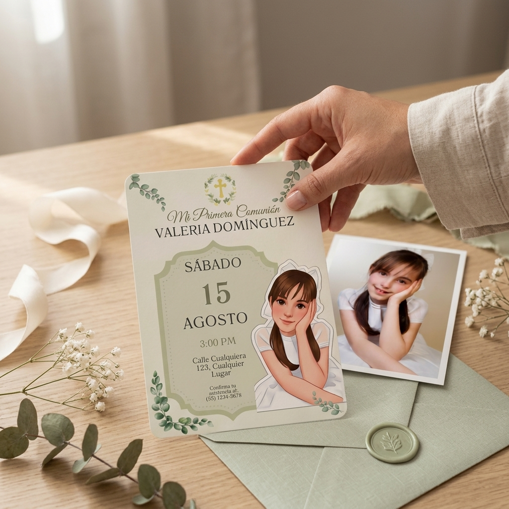 Pack de invitaciones personalizadas Primera Comunión | Invitación retrato animado niño o niña comunión | Diferentes opciones disponibles
