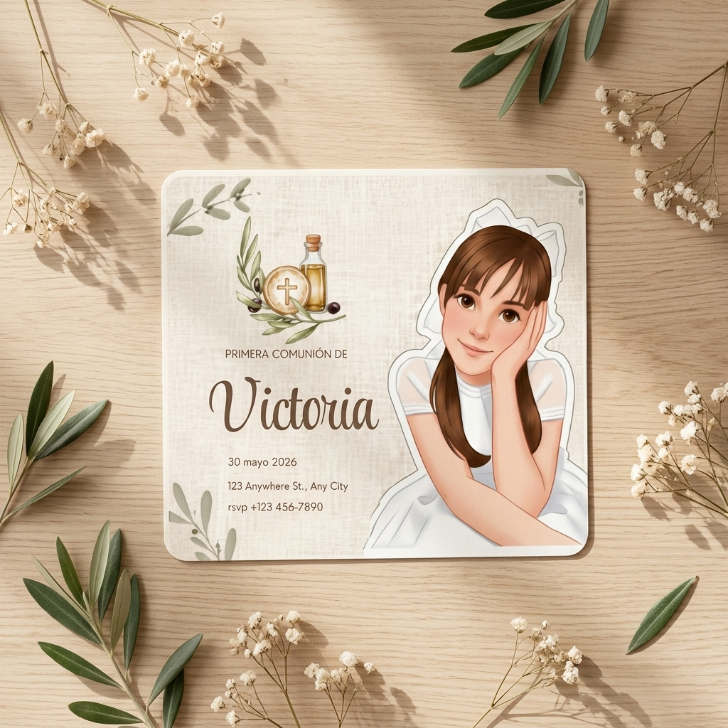 Pack de invitaciones personalizadas Primera Comunión | Invitación retrato animado niño o niña comunión | Diferentes opciones disponibles