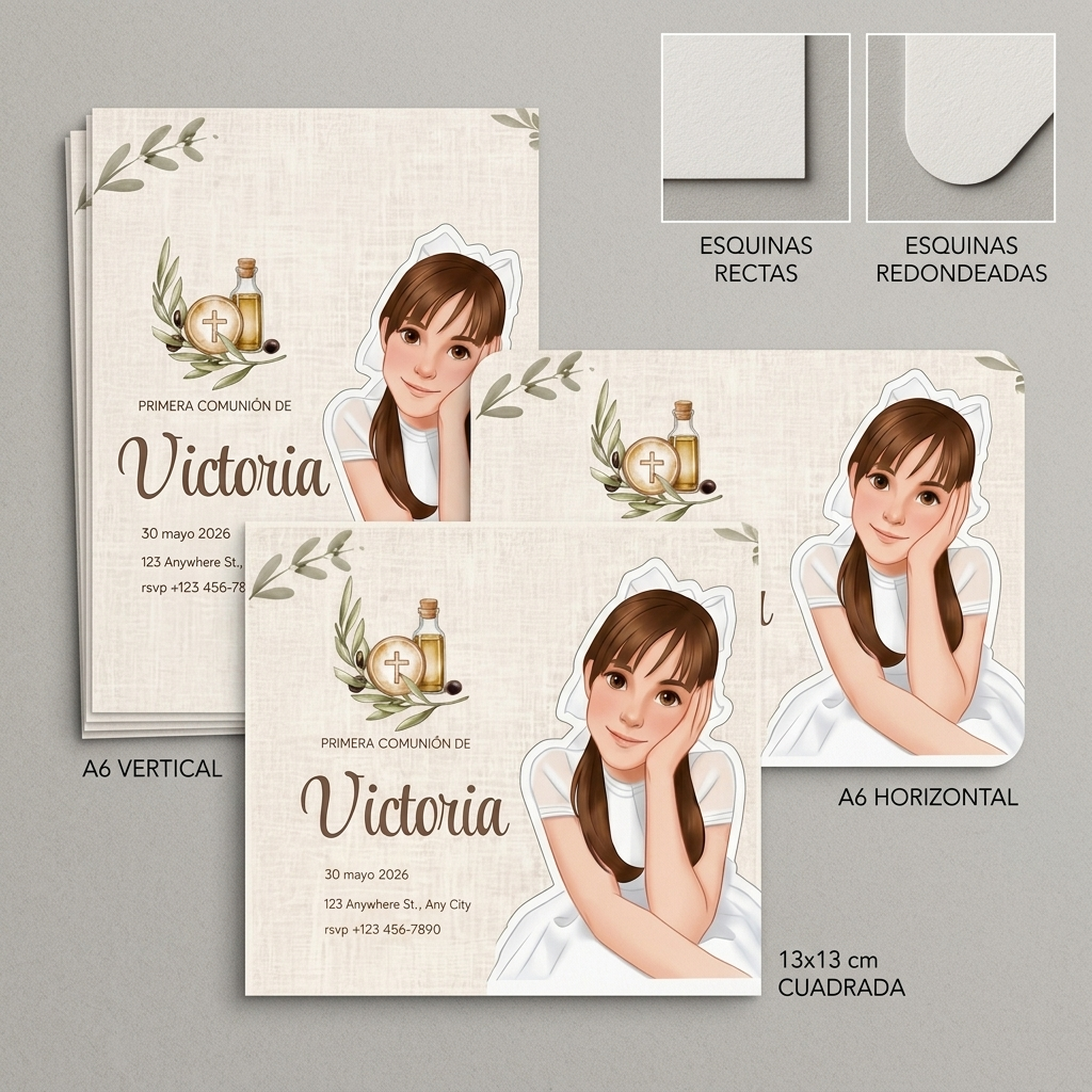 Pack de invitaciones personalizadas Primera Comunión | Invitación retrato animado niño o niña comunión | Diferentes opciones disponibles