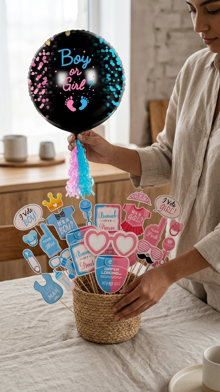 Globo Revelación 36” + Pack 10 Props Fotocall | Gender Reveal | Niño o Niña