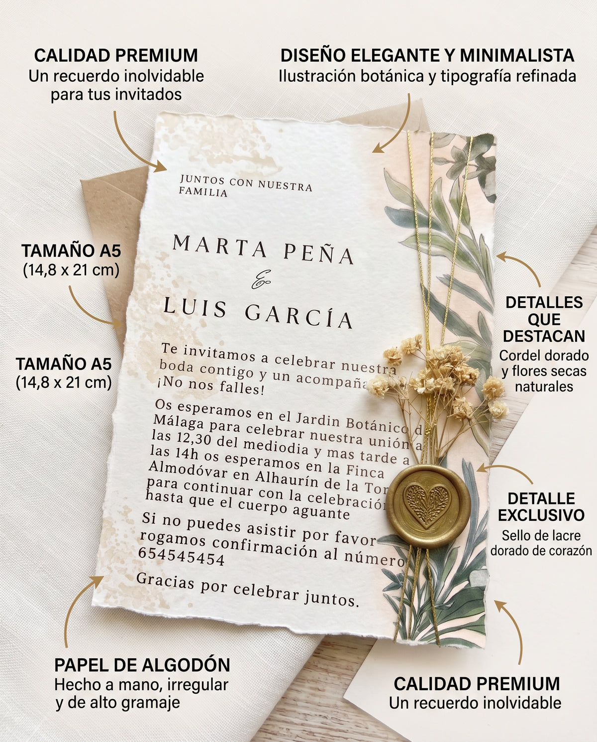 Invitación premium de boda | Set invitaciones para boda | Papel premium de algodón hecho a mano