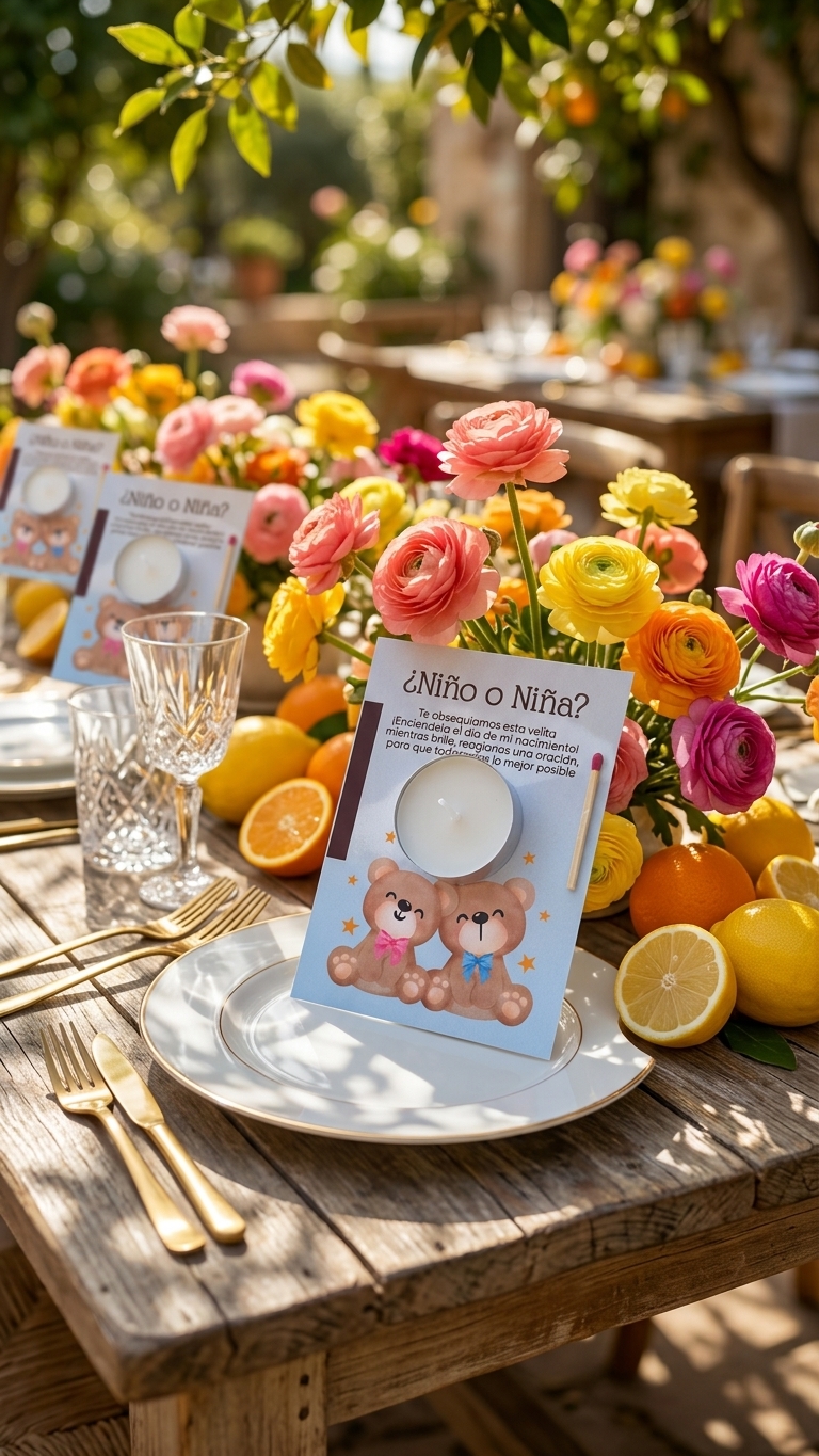 Recordatorio fiesta revelación de género | Regalo invitados gender reveal party | Recuerdo velita dia nacimiento