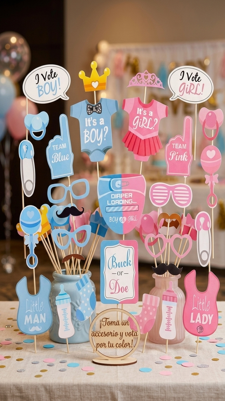Globo Revelación 36” + Pack 10 Props Fotocall | Gender Reveal | Niño o Niña