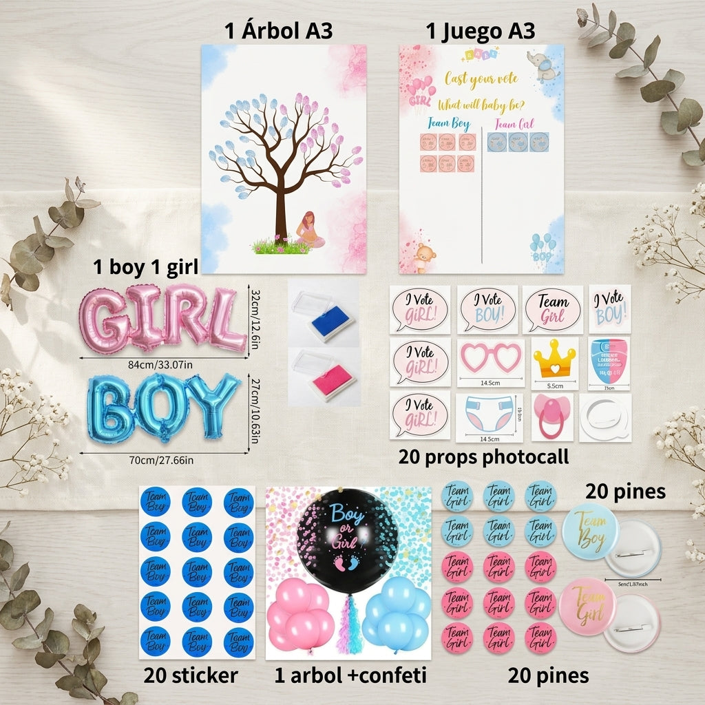 Pack Revelación de Género 149 Piezas para Fiesta Niño o Niña