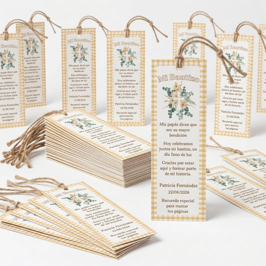 Marcapáginas Bautizo Personalizados con Herradura Dorada – Packs 12/24/48 - Recordatorio fiesta del bebé