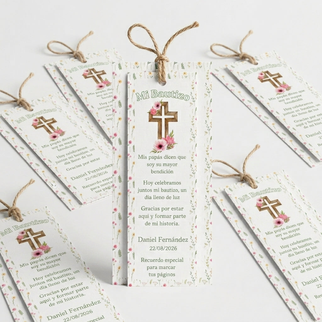 Marcapáginas Bautizo Personalizados con Trébol de la Suerte – Packs 12/24/48 - Recordatorio para fieste del bebé