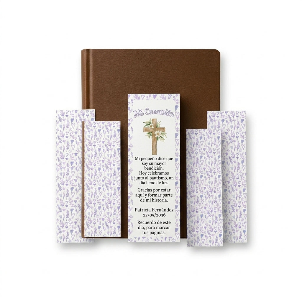Marcapáginas bautizo personalizado - Recordatorio personalizable bebé - Pack 12/24/48