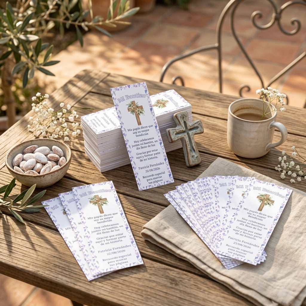 Marcapáginas bautizo personalizado - Recordatorio personalizable bebé - Pack 12/24/48