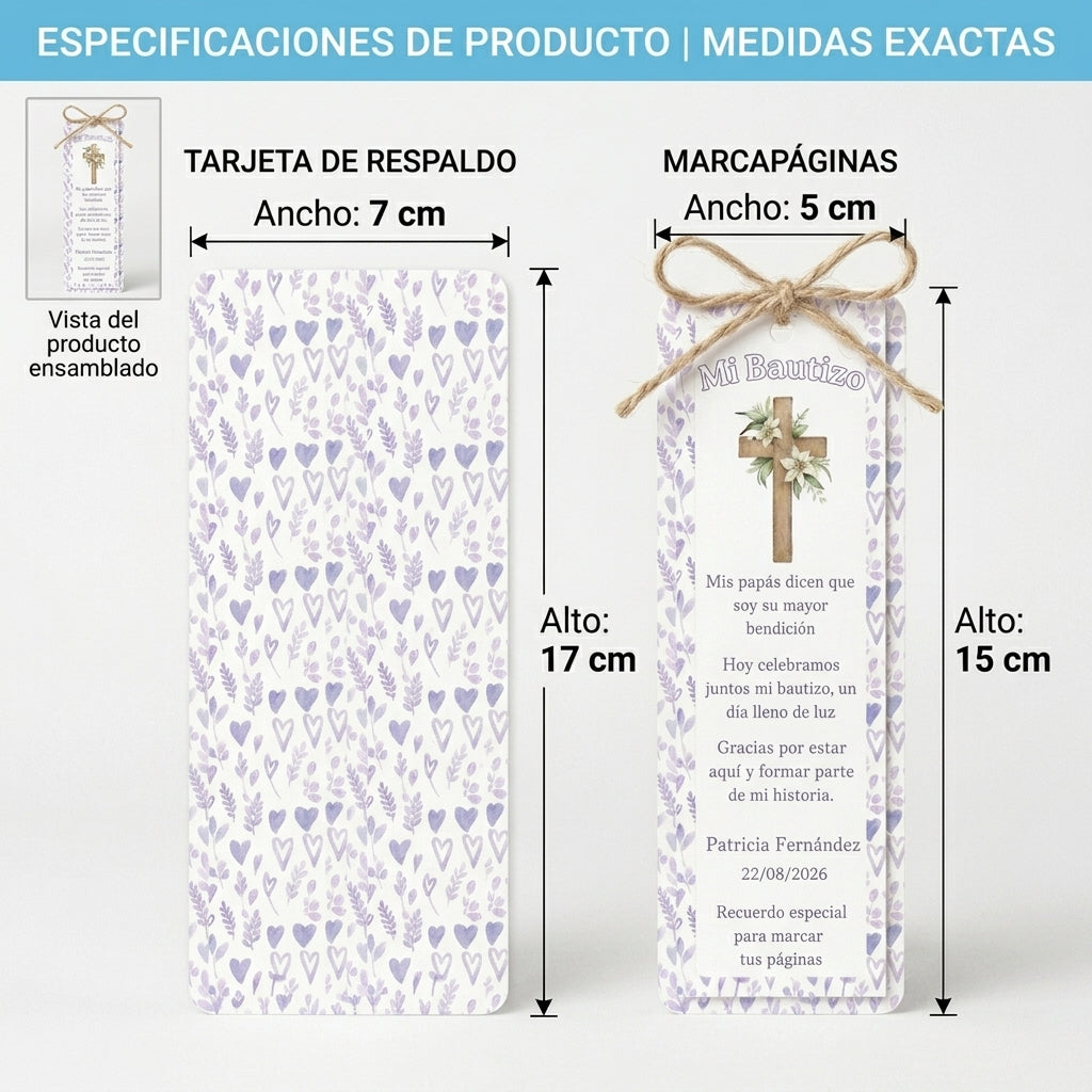Marcapáginas bautizo personalizado - Recordatorio personalizable bebé - Pack 12/24/48