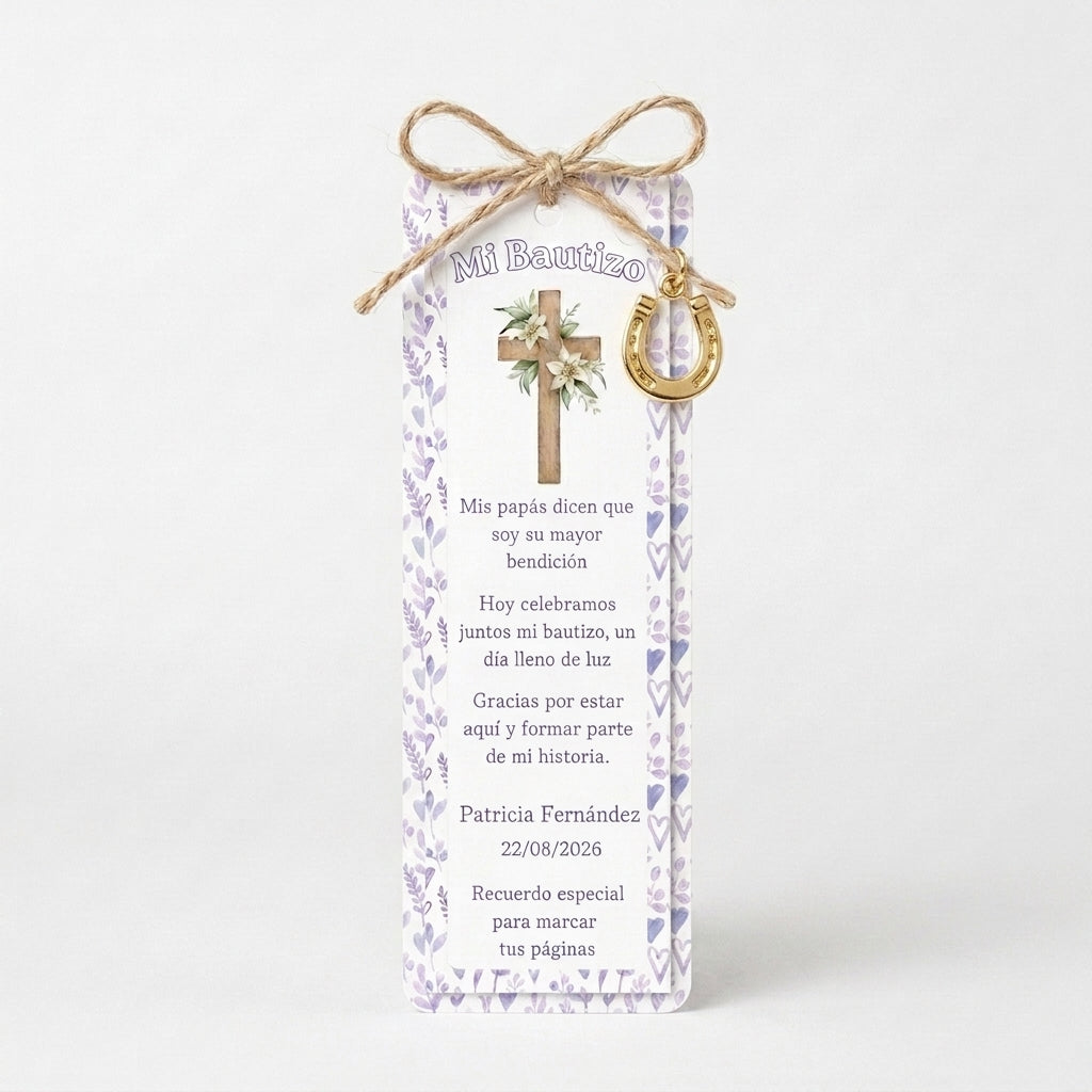 Marcapáginas bautizo personalizado - Recordatorio personalizable bebé - Pack 12/24/48
