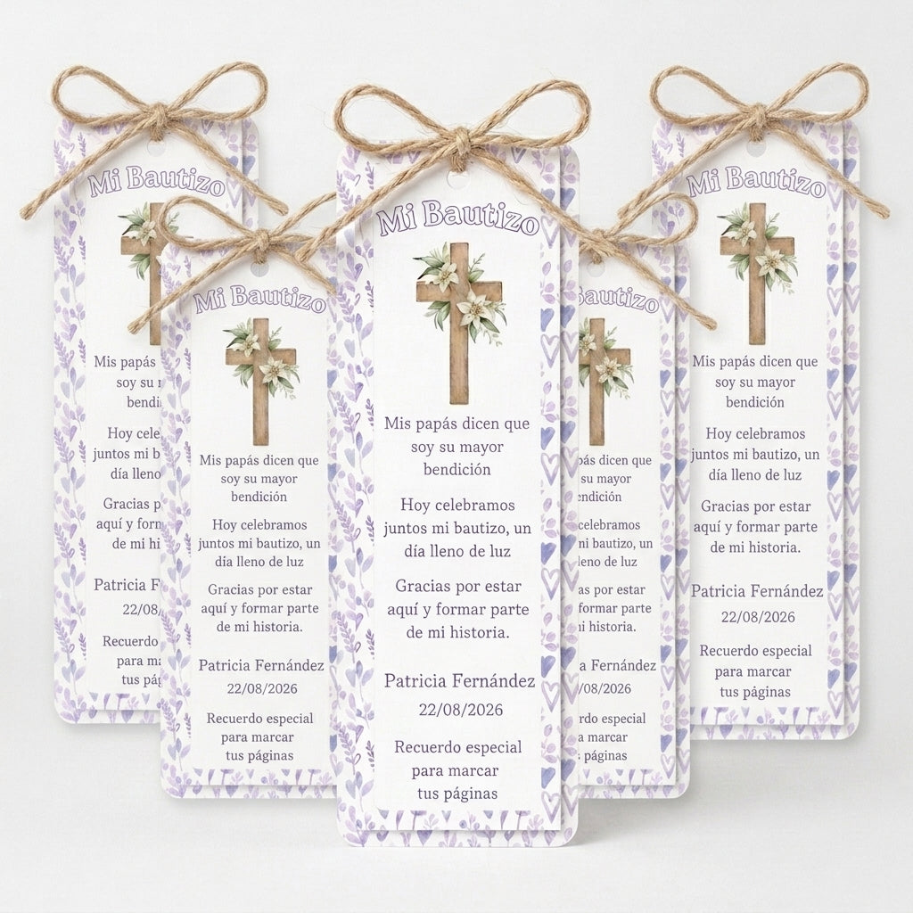 Marcapáginas bautizo personalizado - Recordatorio personalizable bebé - Pack 12/24/48