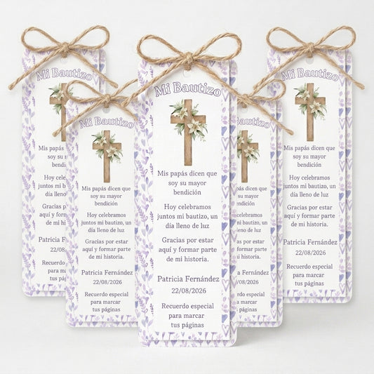 Marcapáginas bautizo personalizado - Recordatorio personalizable bebé - Pack 12/24/48