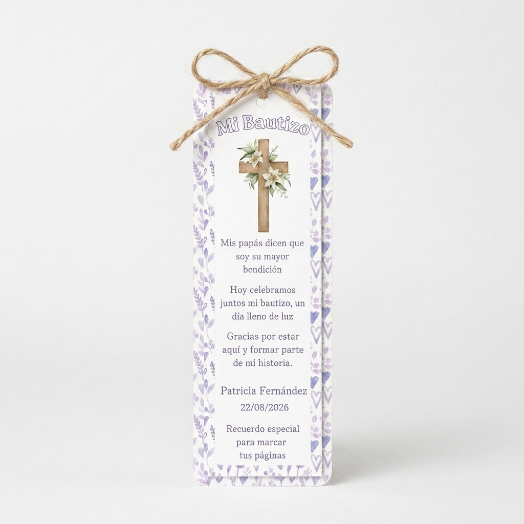 Marcapáginas bautizo personalizado - Recordatorio personalizable bebé - Pack 12/24/48