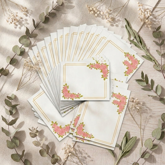 Plantillas A5 para Seating Plan, Numeración de Mesas y Menús – Diseño Floral con Marco Dorado – Papel Couche Mate 200 g – Pack 30/50/100