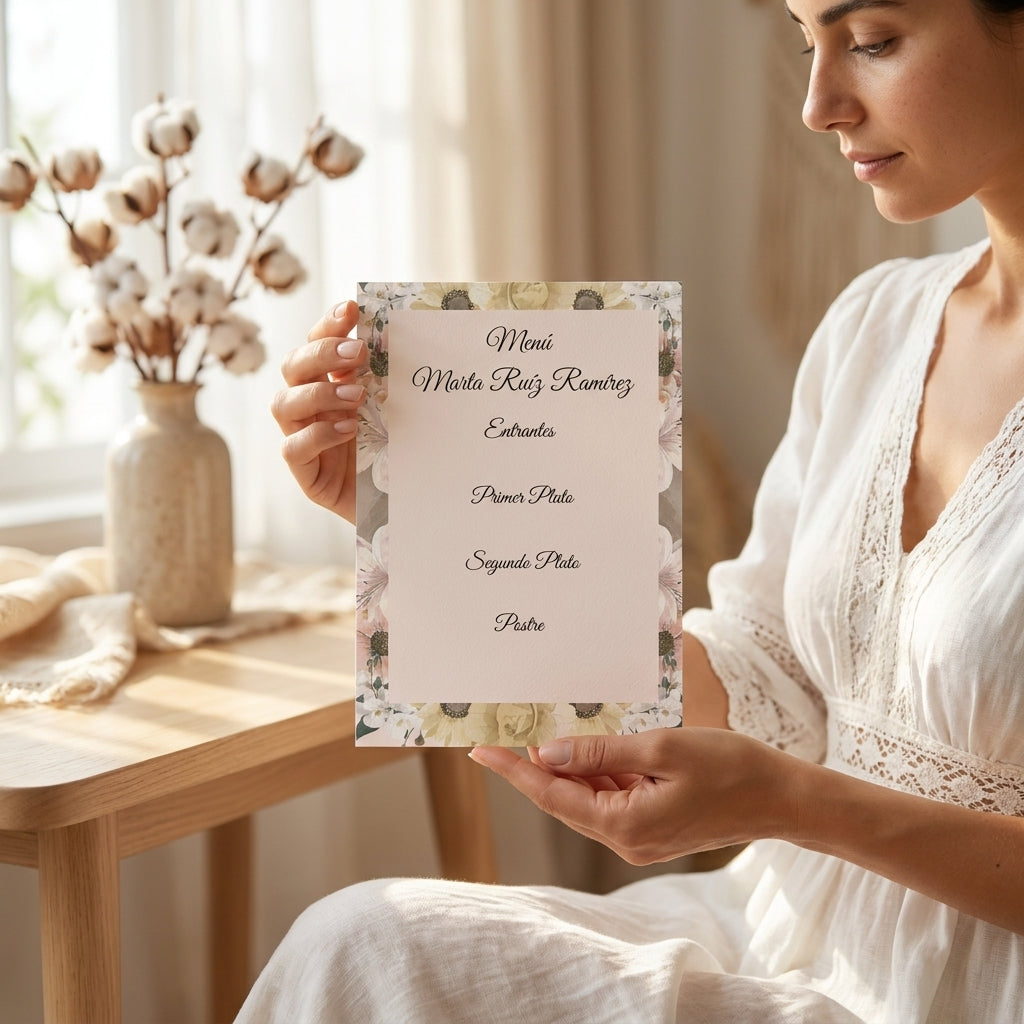 Menú personalizable comunión y bautizo | Pack disponibles 10, 20, 40 | Plantilla floral menú de eventos
