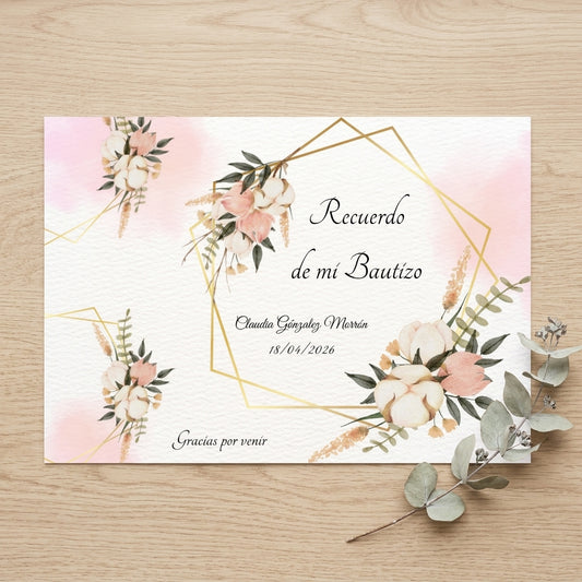 Recordatorios Personalizables bautizo | Regalos invitados comunión | Tarjeta recuerdo eventos | Tamaño A7 y diferentes pack disponibles