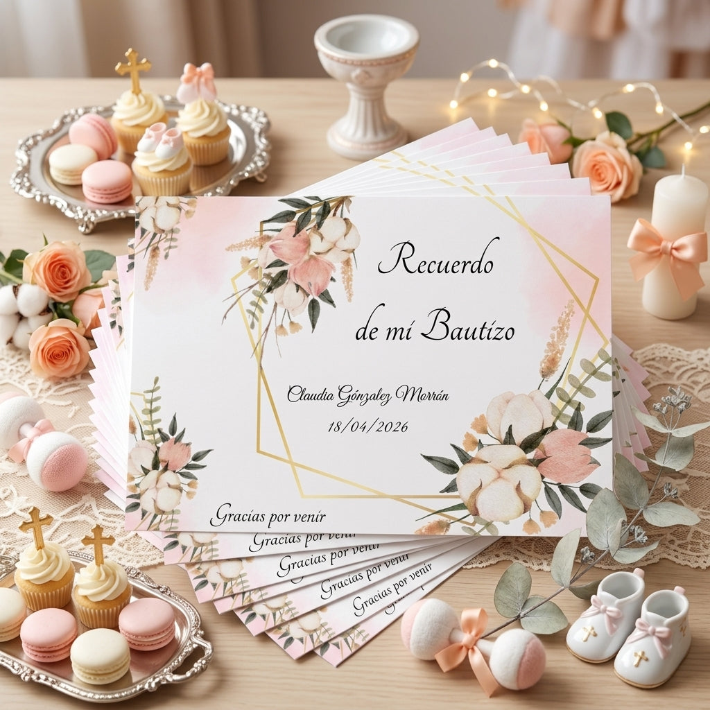 Recordatorios Personalizables bautizo | Regalos invitados comunión | Tarjeta recuerdo eventos | Tamaño A7 y diferentes pack disponibles