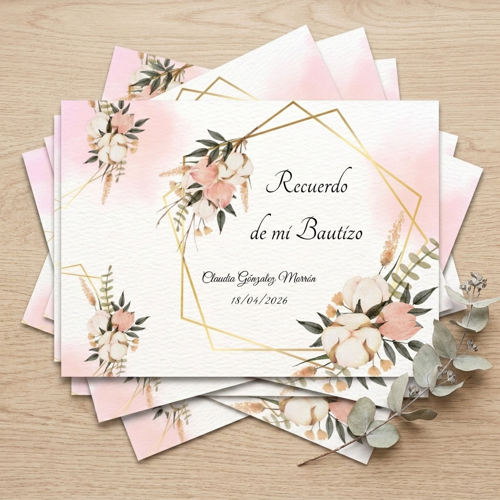 Recordatorios Personalizables bautizo | Regalos invitados comunión | Tarjeta recuerdo eventos | Tamaño A7 y diferentes pack disponibles