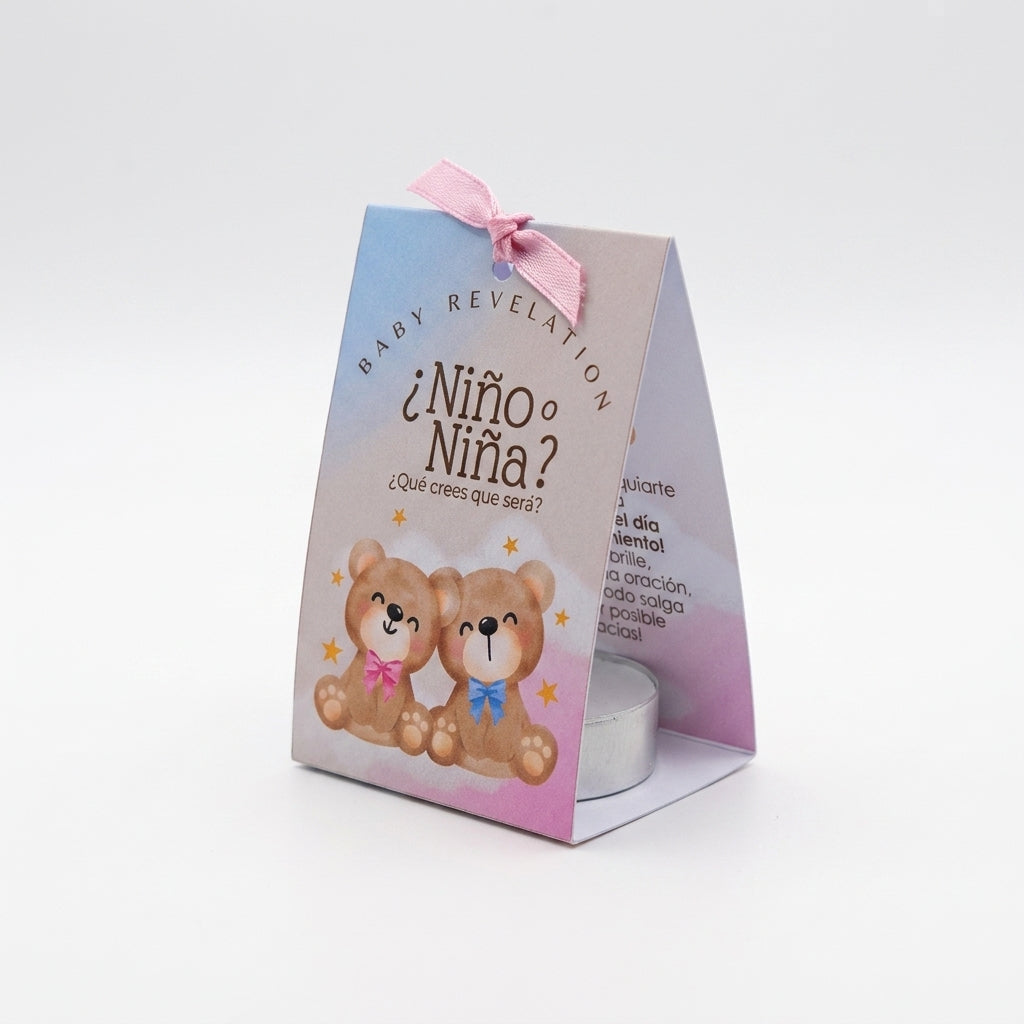 Regalo invitados Gender Reveal Party | Recordatorio velita nacimiento | Recuerdo invitados niño o niña