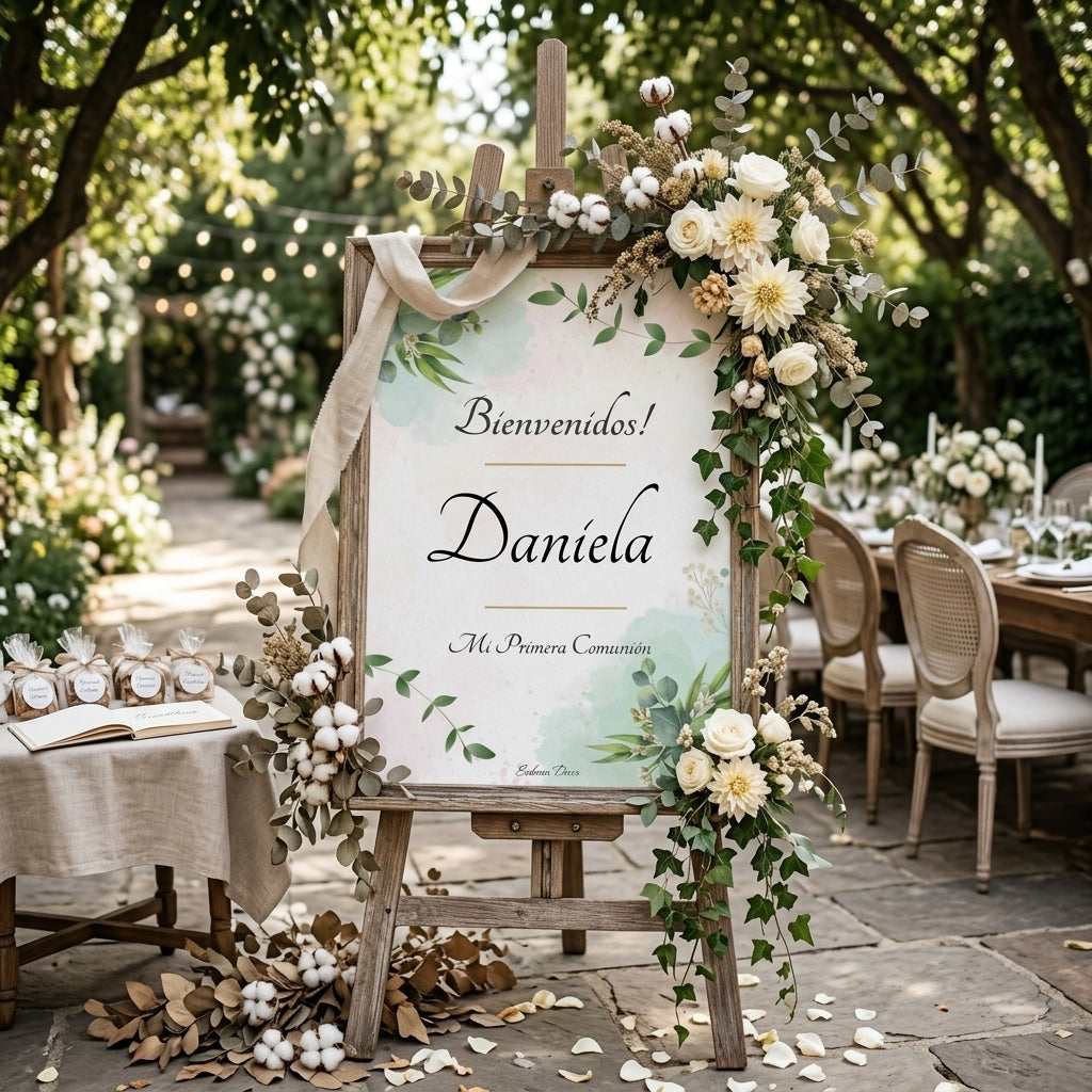 Cartel de Bienvenida con diseño Floral verde | Lámina para dar la bienvenida al evento | Póster personalizable