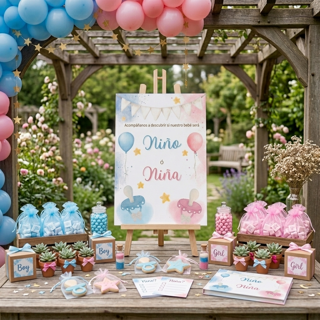 Lámina A3 Bienvenida Gender Reveal Party | Cartel entrada fiesta revelación de género | Azul o rosa | Niño o niña