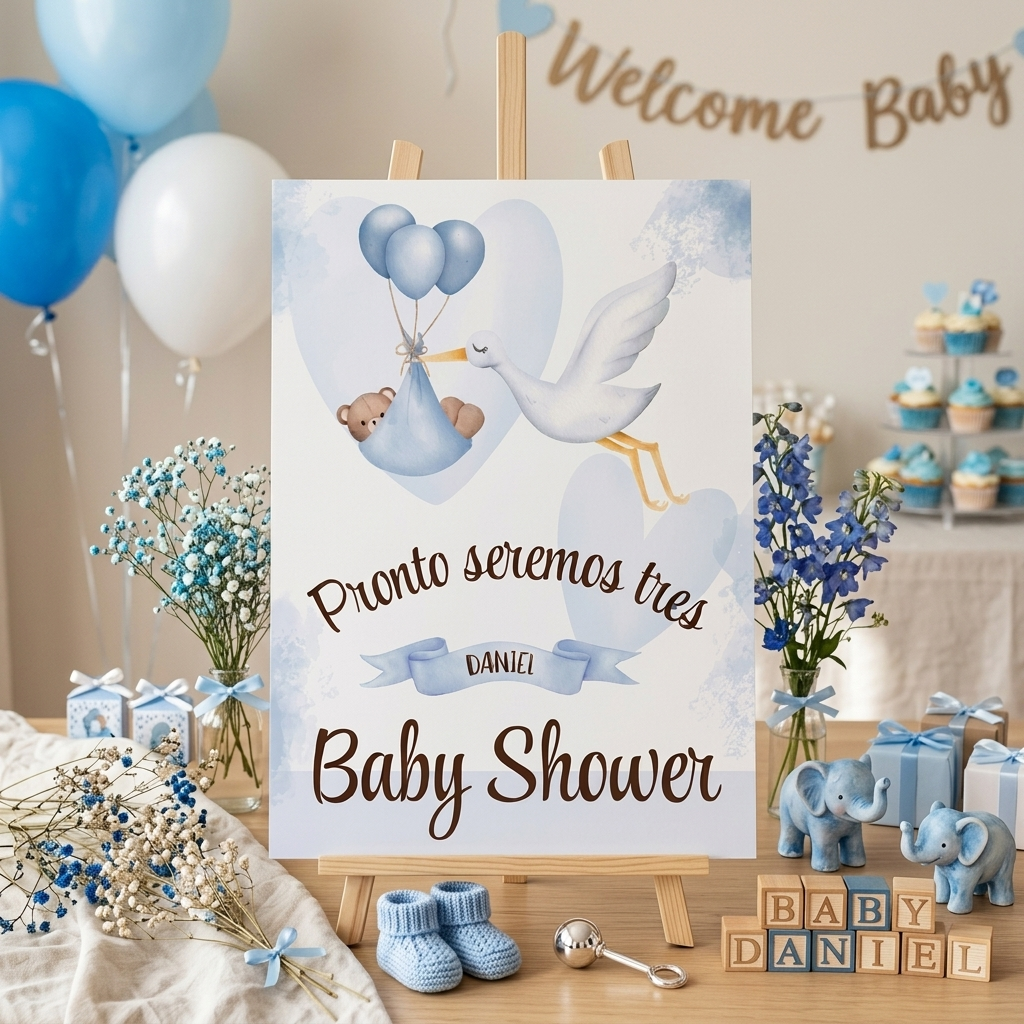Lámina A3 Baby Shower niño | Cartel decoración fiesta del bebé | Lámina Bienvenida nacimiento