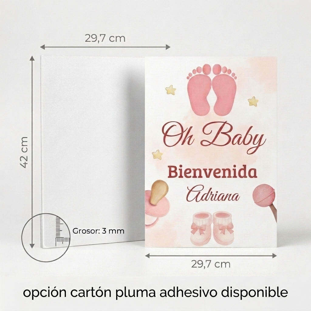 Cartel Baby Shower A3 - "Oh Baby Bienvenida" | Lámina A3 con opción cartón pluma