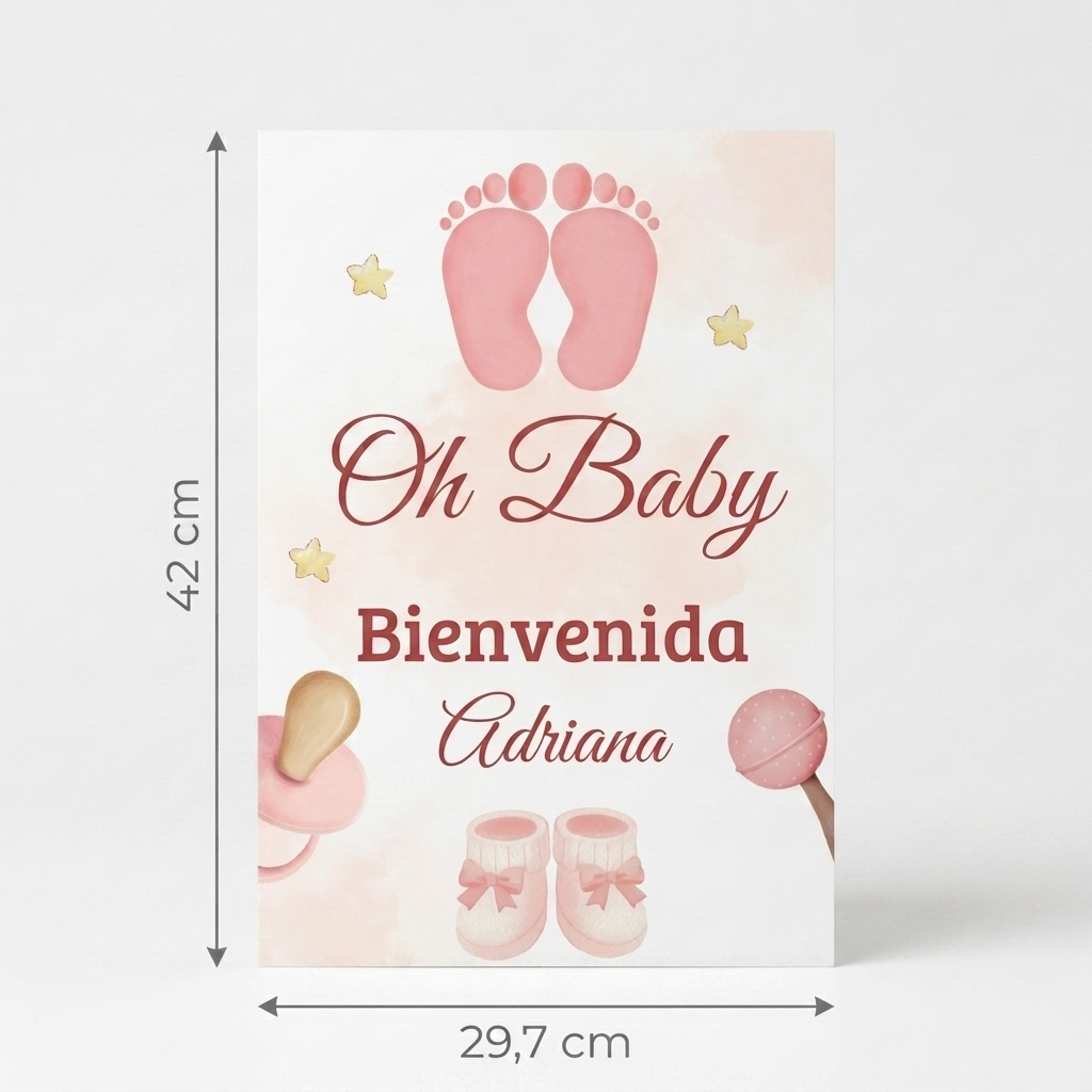 Cartel Baby Shower A3 - "Oh Baby Bienvenida" | Lámina A3 con opción cartón pluma
