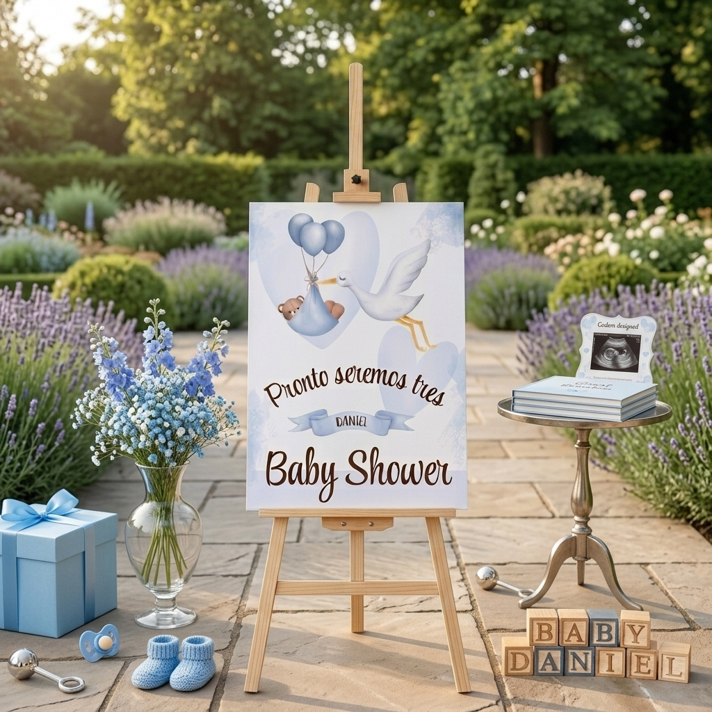 Lámina A3 Baby Shower niño | Cartel decoración fiesta del bebé | Lámina Bienvenida nacimiento