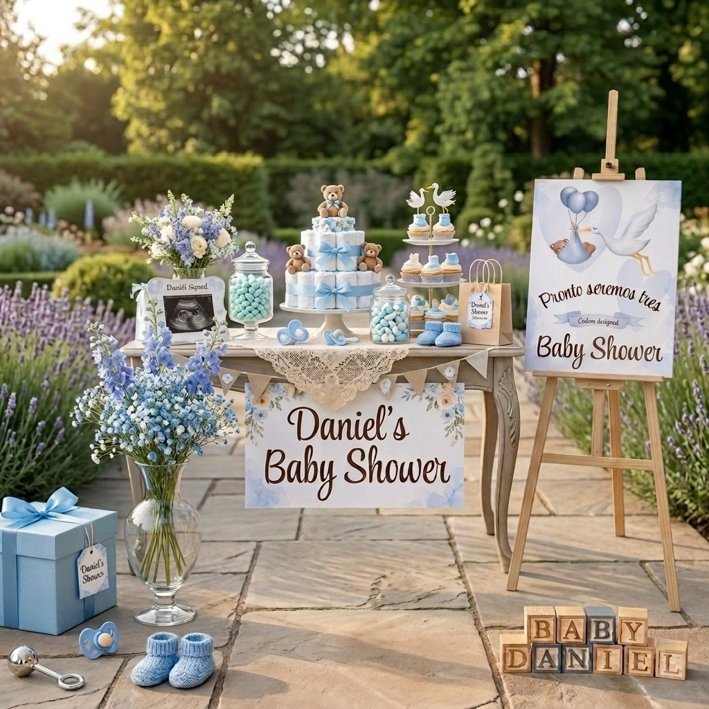 Lámina A3 Baby Shower niño | Cartel decoración fiesta del bebé | Lámina Bienvenida nacimiento