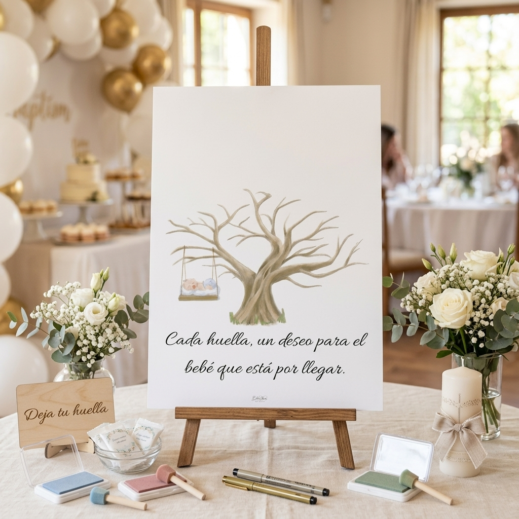 árbol de huellas personalizable baby | Lámina a3 firmas | Alternativa al libro de firmas | Papelería de evento personalizada