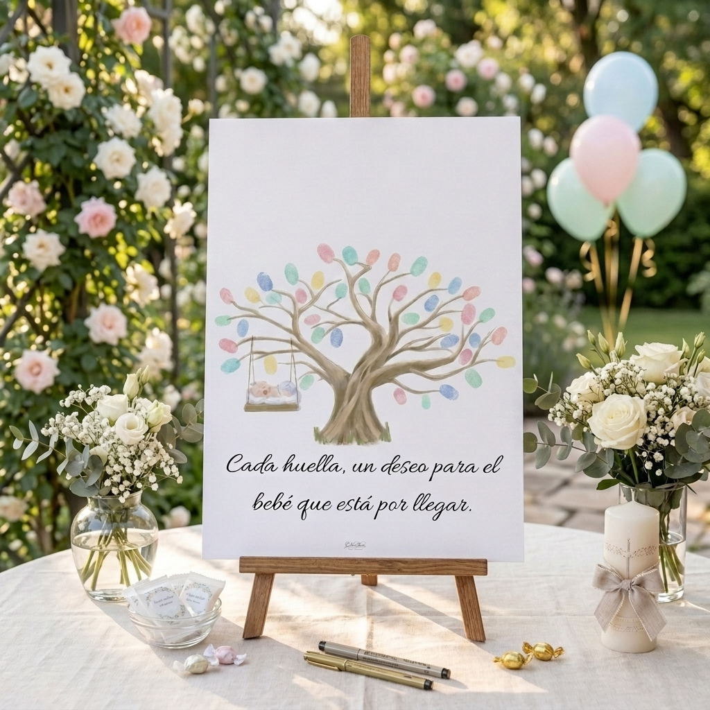 árbol de huellas personalizable baby | Lámina a3 firmas | Alternativa al libro de firmas | Papelería de evento personalizada