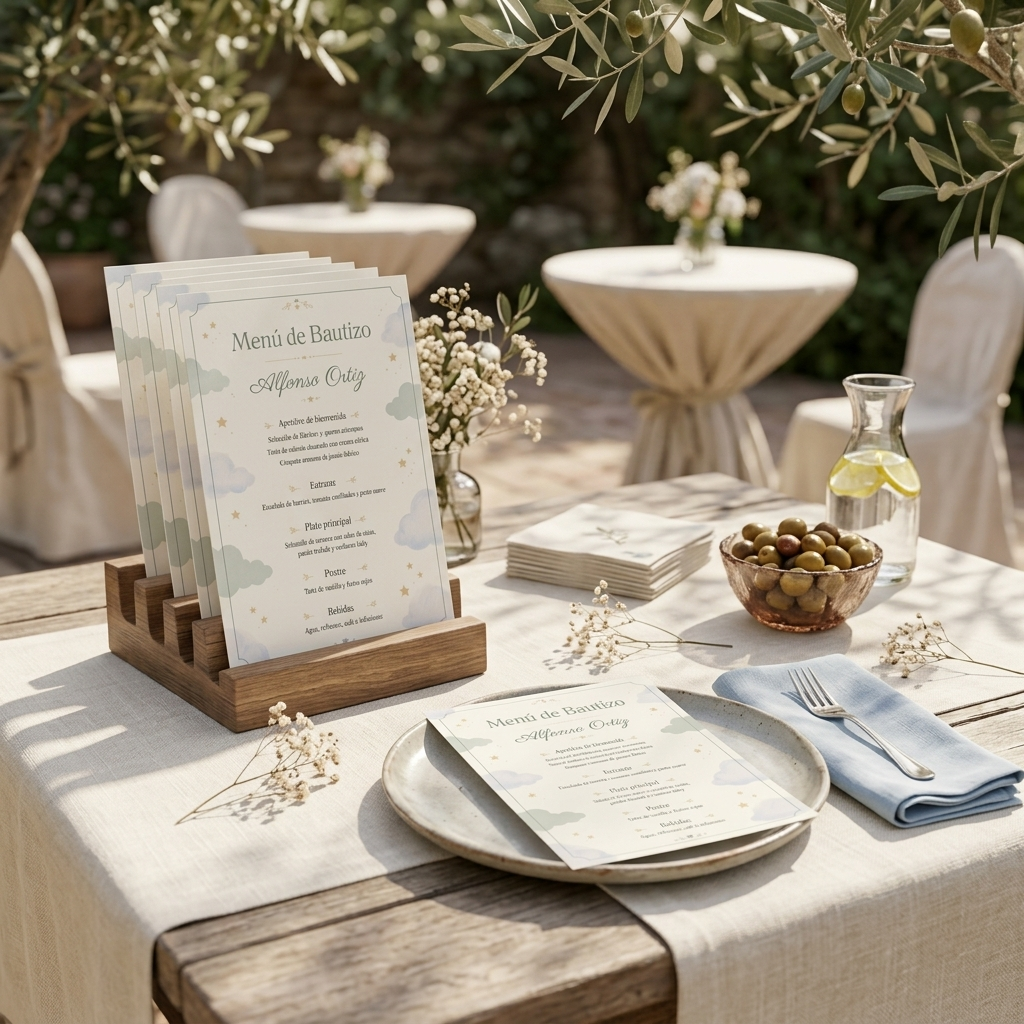 Menú personalizable bautizo | Colección dulce bautizo | Evento hecho a medida | Papelería de evento fiesta nacimiento del bebé