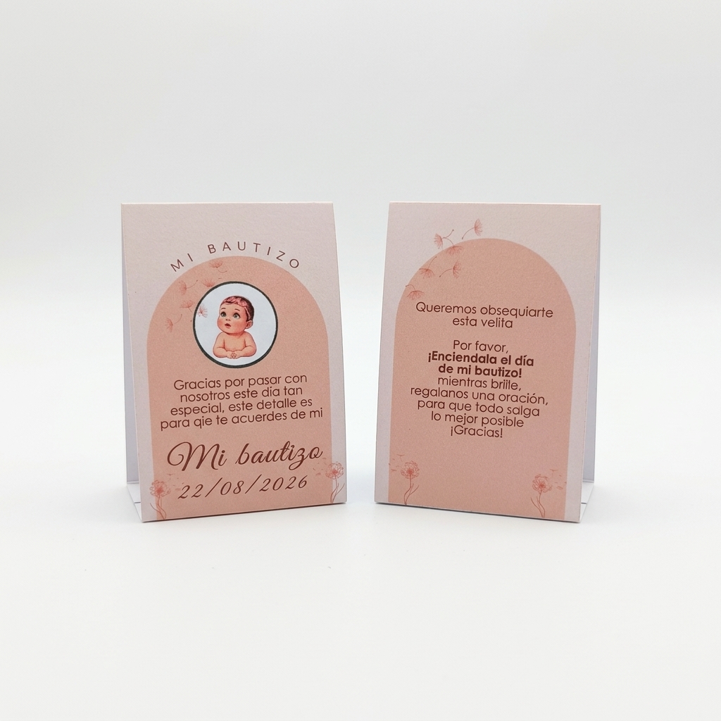 Recordatorio de Bautizo con Retrato Personalizado – Pack 12 unidades - Vela recordatorio fiesta nacimiento del bebé